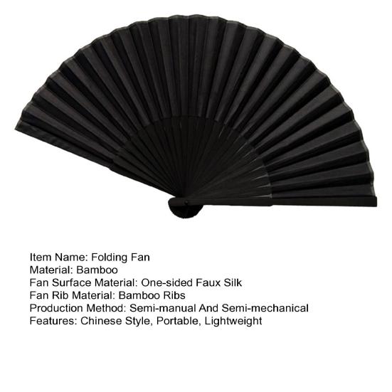 Svart sammenleggbar vifte med veske Kinesisk stil danseforestilling Fotorekvisitter Bærbar sommerbambus håndholdt viftefestutstyr gave
