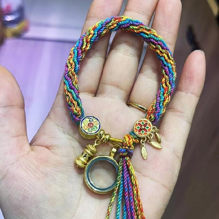 Vibranting Tibetan Handmade Woven Bracelet with Symbolic Patterns Portable Accessory for Festive and Spiritual Event