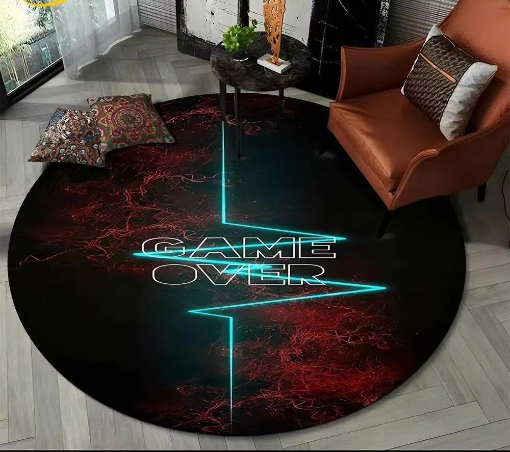 Cartoon Game Controller Round Carpet Non Slip Circle Child Play Mat Washable Rugs for Gamer Bedroom Decor Entrance Doormats