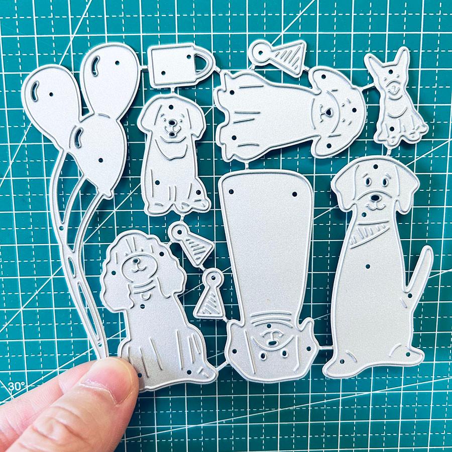 2 Stück/Los Hunde Stanzformen für Kartenherstellung, Welpen Metallschneidformen, Metallstanzform, Scrapbooking Stanzformen, DIY geätzte Prägeschablone für Bastelarbeiten