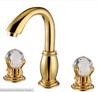 Rubinetto per lavabo Tuqiu Oro Rubinetto per lavabo da bagno 3 Fori Ampio Miscelatore per lavabo Caldo e freddo Ottone e Cristallo Rubinetto Acqua Nuovo