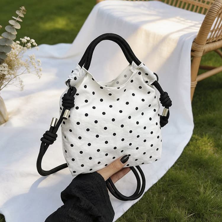 Vintage Polka Dot Drawstring Mini Bucket Bag