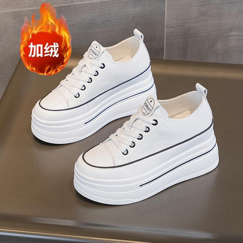 

Новые дышащие кожаные туфли на толстой подошве с низкой посадкой на шнуровке, на одинарной платформе, деликатные 8 см, маленькие белые женские туфли 40