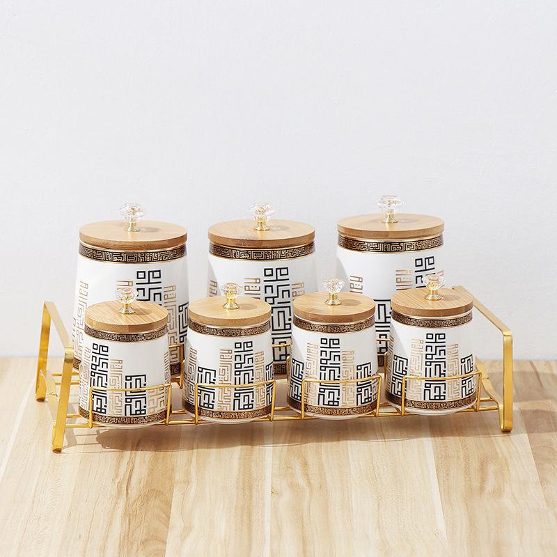

Банка для хранения с бамбуковой крышкой, керамическая герметичная банка, органайзер для хранения кухонных принадлежностей, контейнеры для хранения продуктов, банки для специй, чайная банка белый