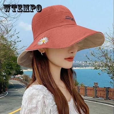 Dubbelsidig liten Daisy Fisherman Hat Damsommarsolskydd Big Edge Solskyddshatt