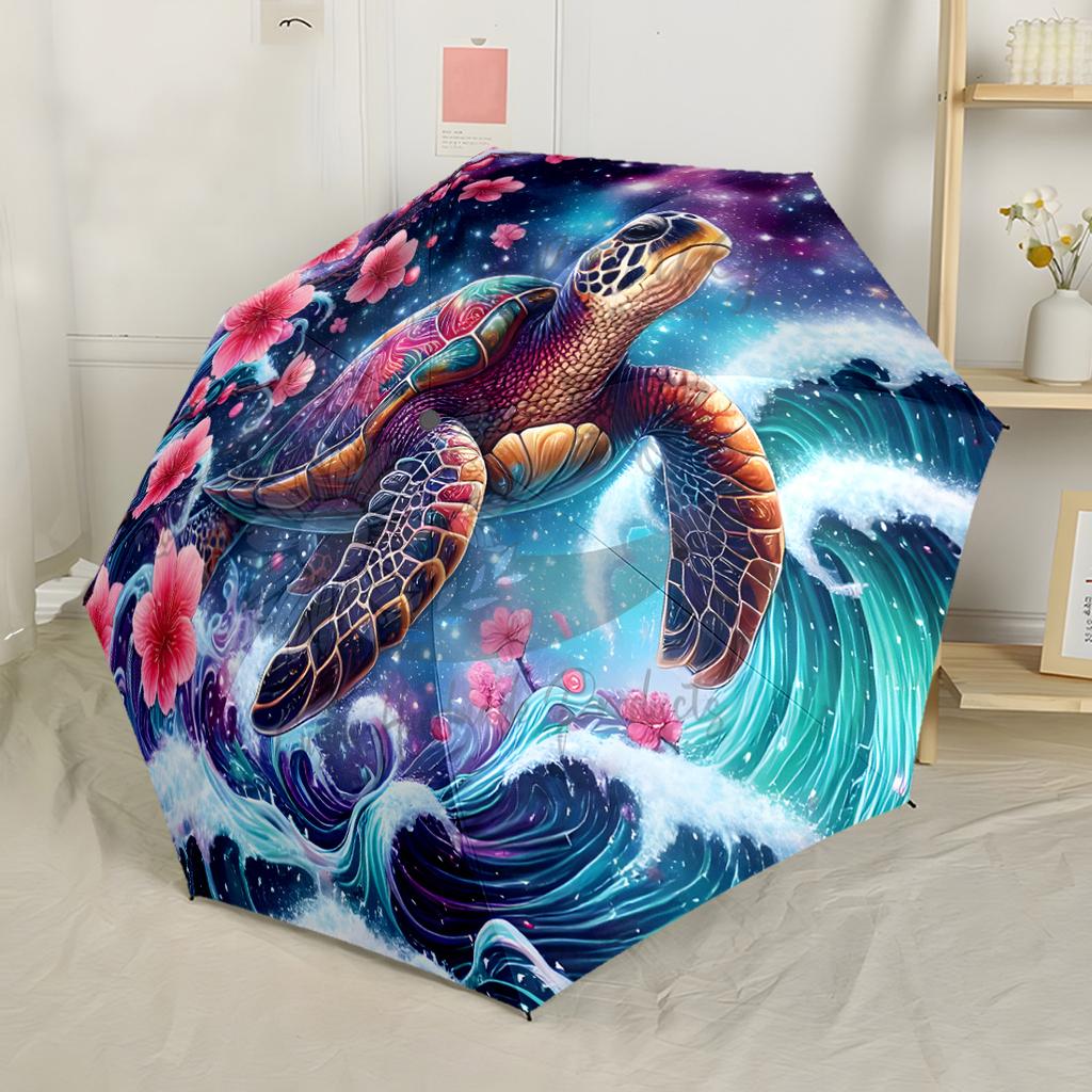 Watercolor Turtle Garden Portable Automatic Umbrella Compact & Durable 8-Rib Design Durable Plastic & Iron for Outdoor Daily Use Fashionable