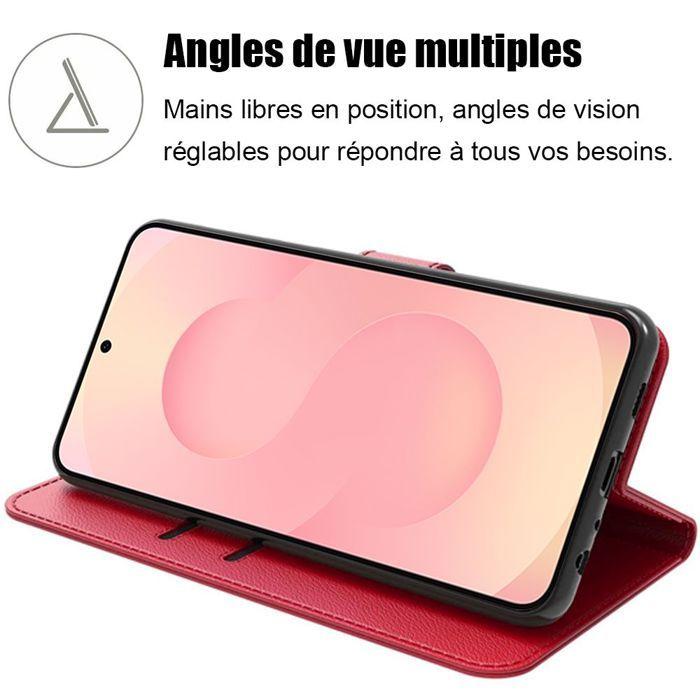 Coque de Protection - BOOLING - Samsung Galaxy S25 FE - Flip Case Antichoc Effet Cuir Rouge