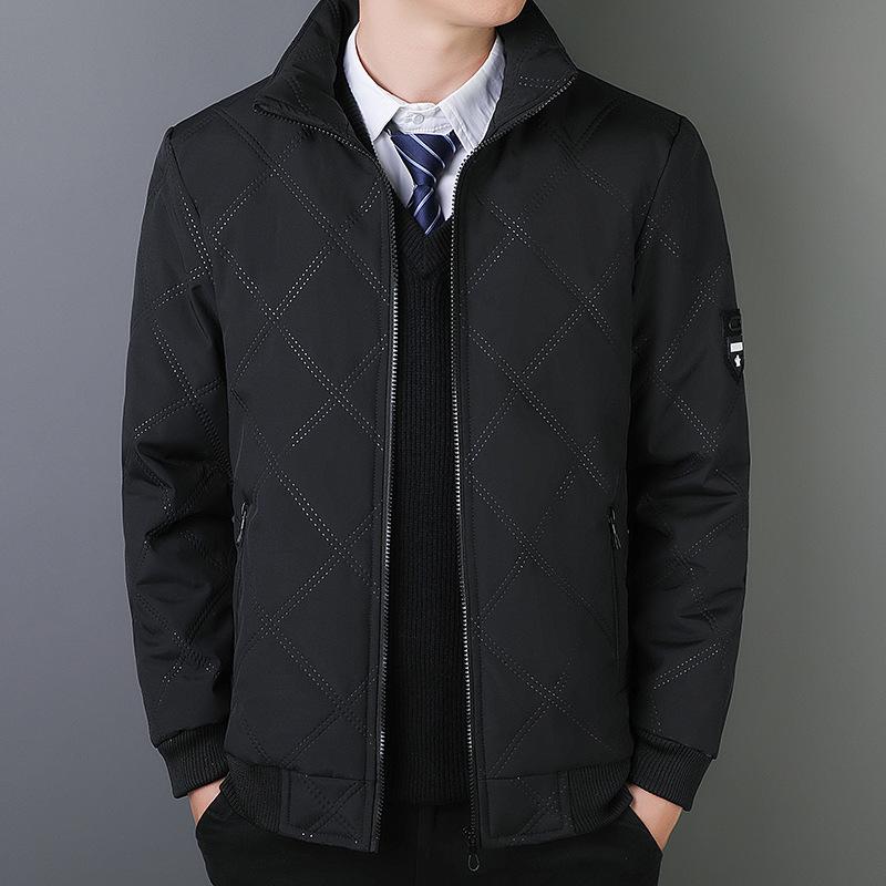 Men s Stand Collar Windproof Cotton Jacket, Autumn/Winter Business Casual, Plush Lined, Thickened Velvet Trend. Medium