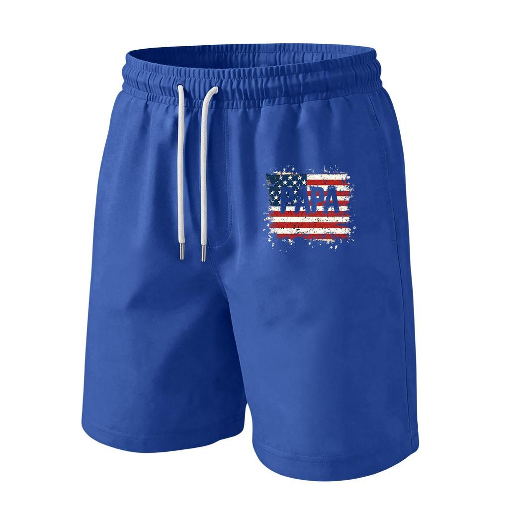 Men Drawstring Waist Casual Shorts with Flag Print Relaxed Fit Lightweight Soft Fabric Elastic Waistband for Daily Wear