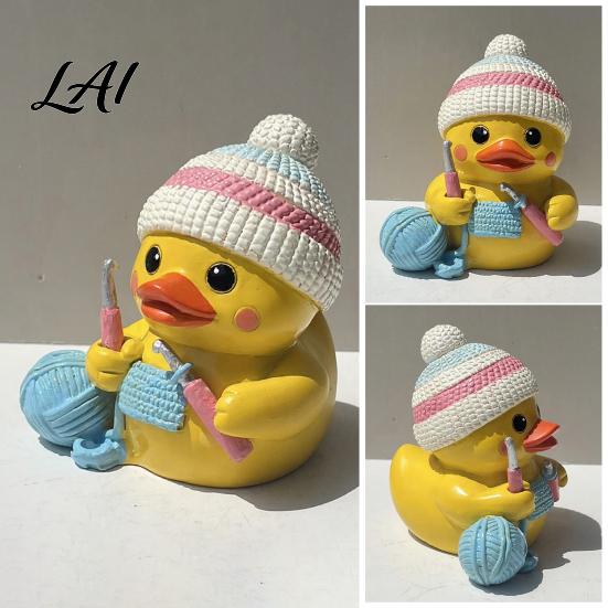 Home Office Desk Decor Duck Funny Figurine Small Resin Crocheting Statue Collectible