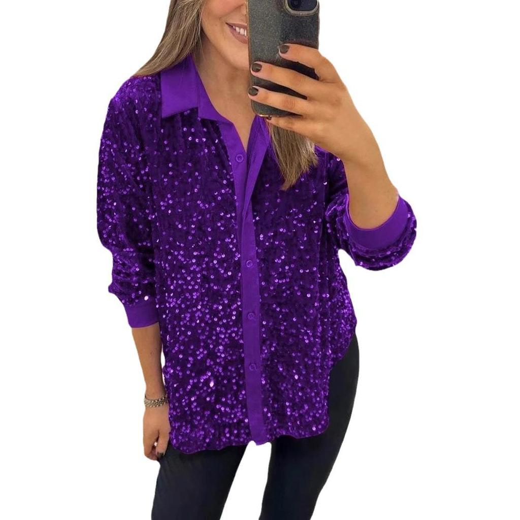 2024 Autumn/Winter Fashion Loose Long Sleeve Sequin Shirt