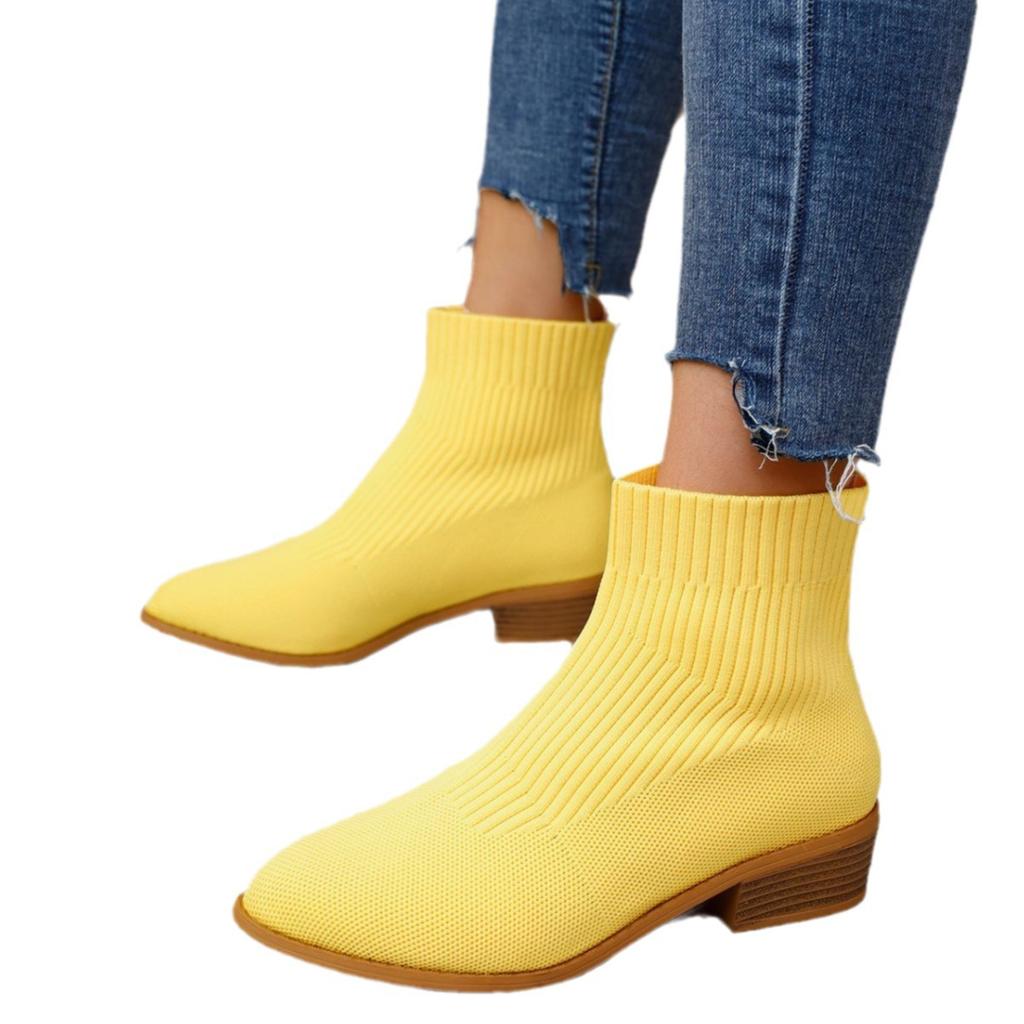 Single boots 2025 new large size autumn pointed French thick heel women's knitted Martin boots French style