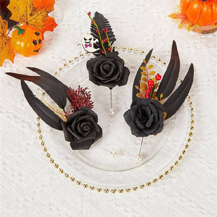 Fashion Black Flower Brooch for Cosplay and Festive Attire Adult Woman Girl Teen Halloween Costume Decorative Brooch