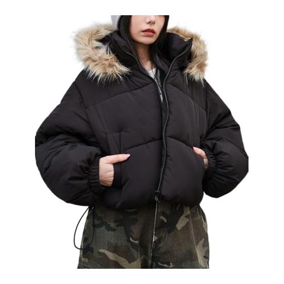 [WEGO] 2WAY Fur Hood Short Puffer Blouson Outerwear Blouson Cold Protection Filled Blouson Outdoor Korean Clothes Autumn Clothes Winter Clothes Gift