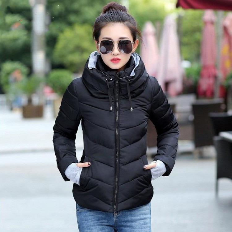 Women Short Padded Jacket Stand Collar Thickened Cotton Coat Winter Warm Gloves S