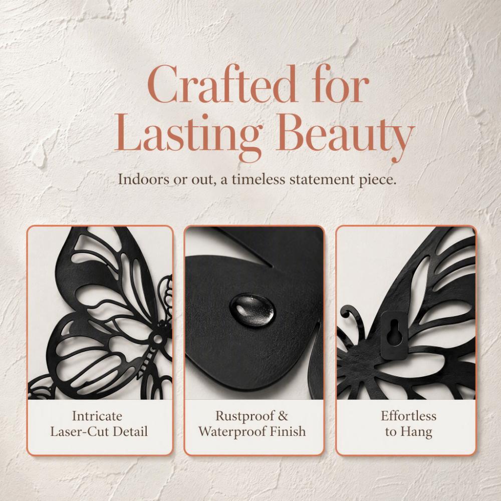 Waterproof Hanging Wall Art Black Butterfly Hanging Ornament  Garden Fence