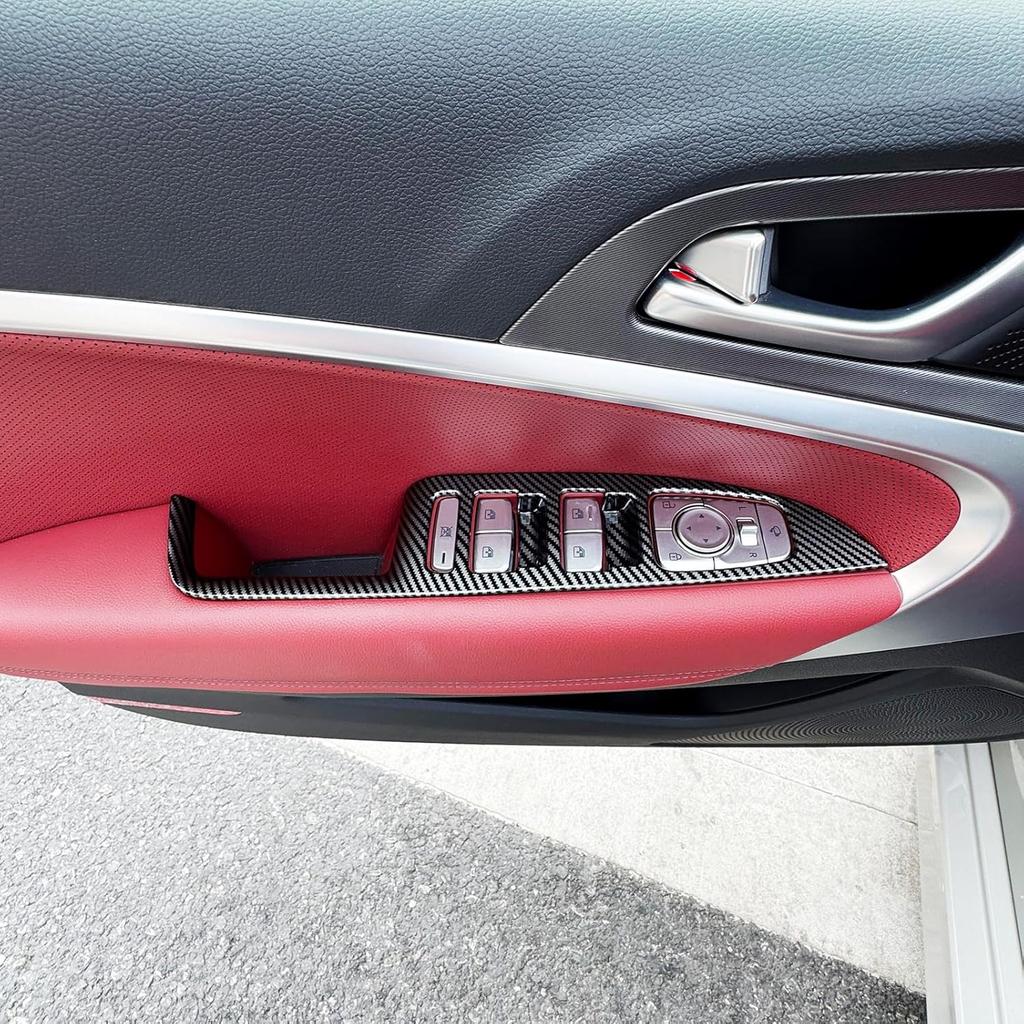 Carbon Fiber Style Window Switch Panel Cover Car Side Window Door Lock Switch Panel Trim Compatible with Genesis G70 2017-2024 Accessories