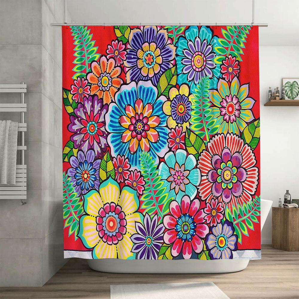Rideau de douche floral Motif botanique Décor de salle de bain Impression de fleurs de la nature Tissu imperméable Doublure Style Ferme Rustique Vintage