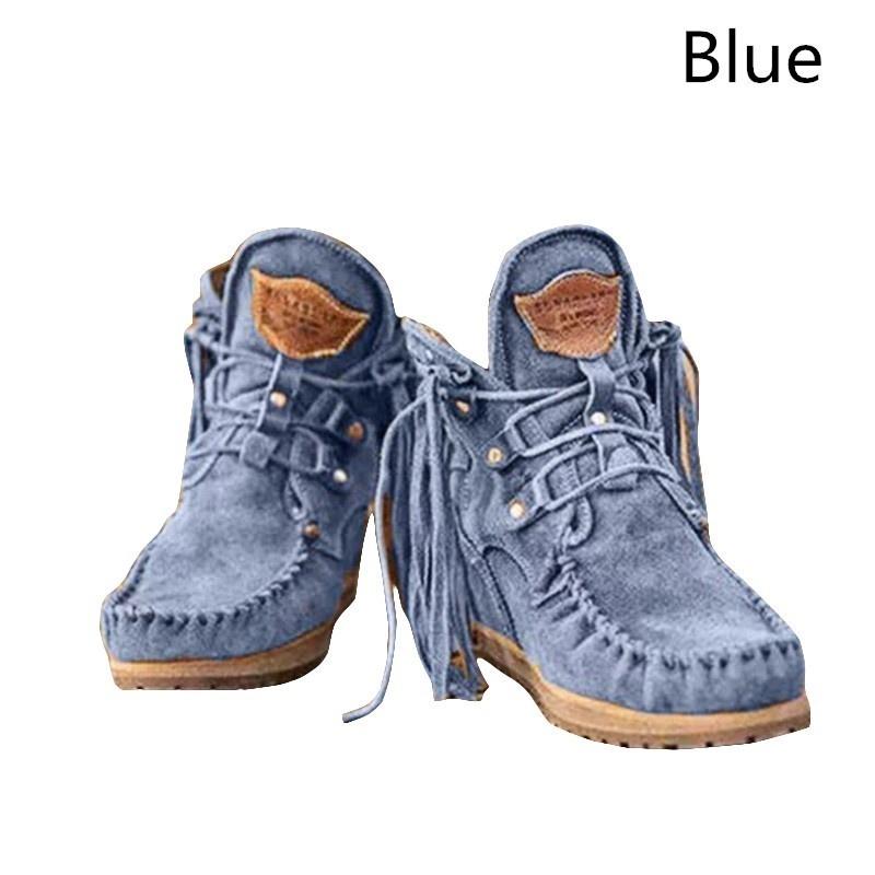 Fashion Faux Leather Tassel Boots for Women Short Platform Boots High Top Martin Boots Vintage Chunky Low Heel Short Boot Ankle Booties Flat Boots