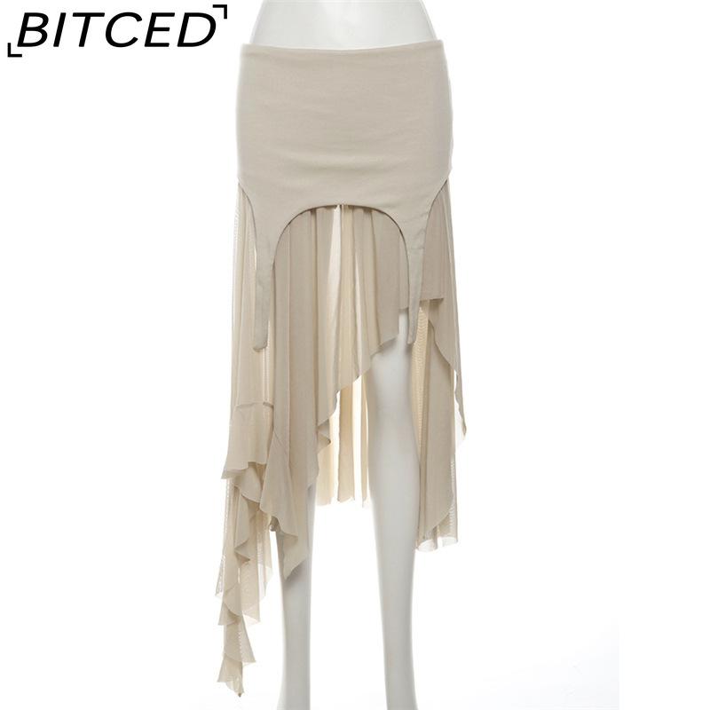BITCED Summer Women's Solid-Color Slim-Fit Streetwear High-Waisted Asymmetric Skirt