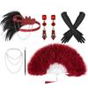 Gatsby Feder Stirnband & Perlenkette Set mit Zigarettenhalter, Handschuhen und Fächer - Retro 1920er Hepburn Kostüm