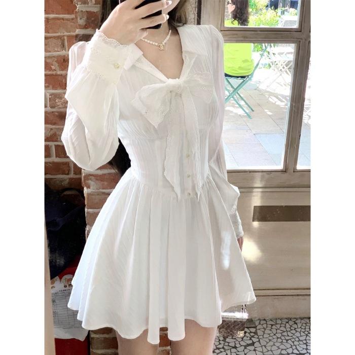 French White Shirt Dress Women's Long Sleeves Waist Thin Design Sense Small Fragrant Temperament Short Skirt New