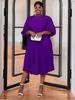 Plus Size Lace Lantern Sleeve Dress with Pleated Skirt - Christmas Gift