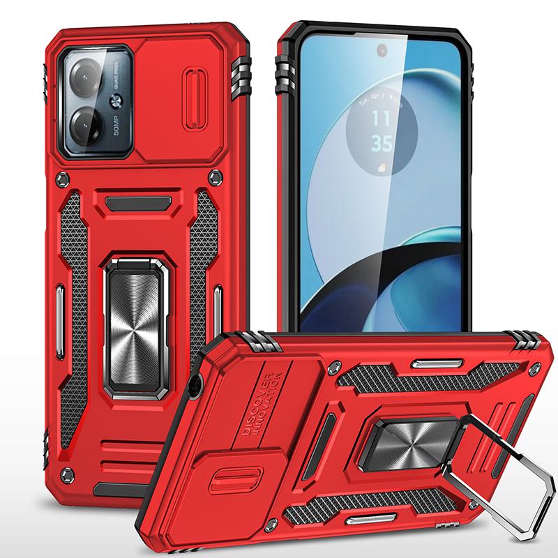 Armor Series For Motorola Moto G54 5G Case PC+TPU Kickstand Phone Cover with Slide Lens Protector