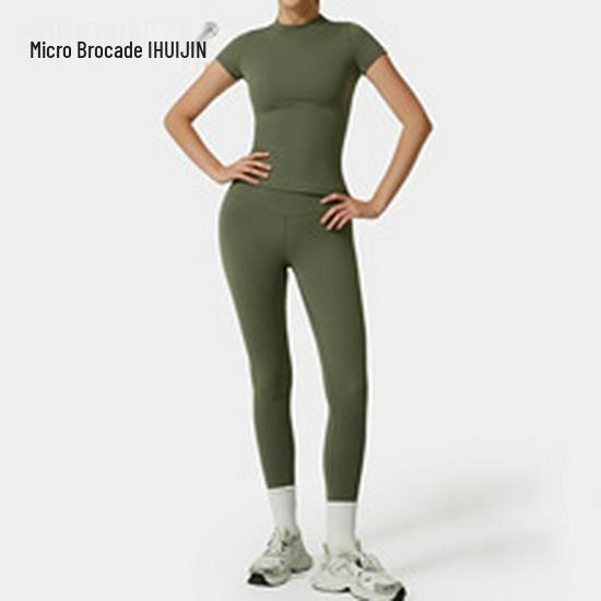 Women's Plain Round Neck Quick-Dry Yoga T-Shirt - Summer Slim Fit Fitness Top