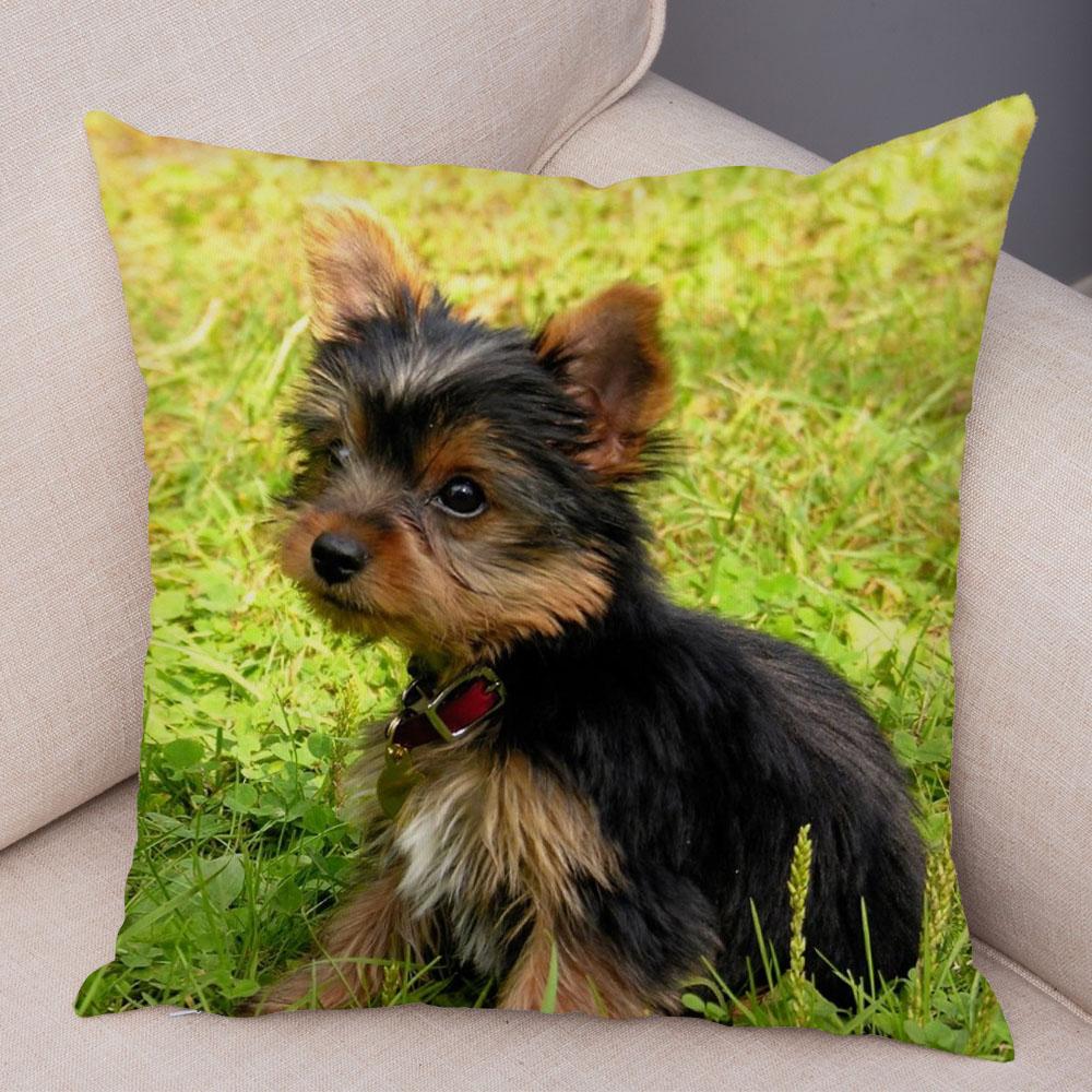 Cute Pet Animal Cushion Cover MINI Yorkshire Dog Polyester Pillowcase Decorative  Print  for Sofa Home Ca