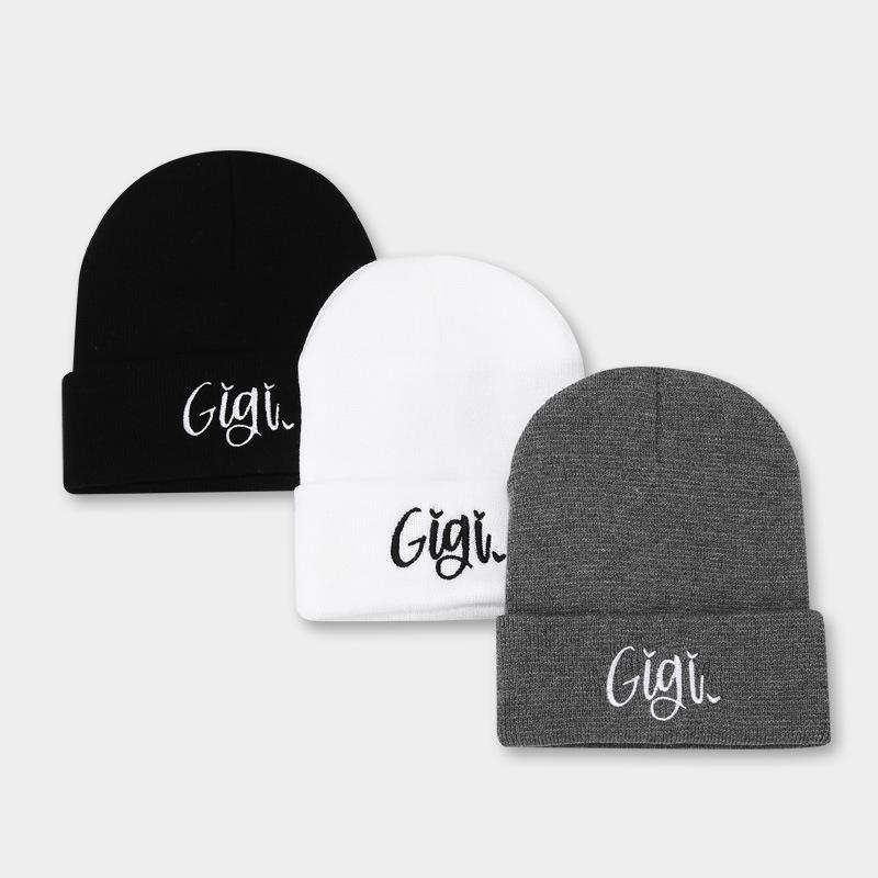 Autumn and winter men's and women's wool hats New casual versatile Gigi embroidered knitted hats Outdoor warm windproof cold hats