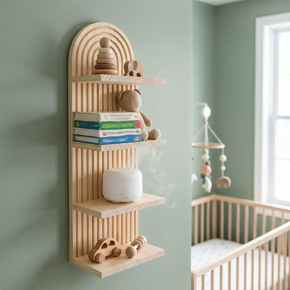 Minimalist Wooden Wall Shelves 4-Tier Design Boho Style Rack Wall Mounted Shelf  Wall Decoration