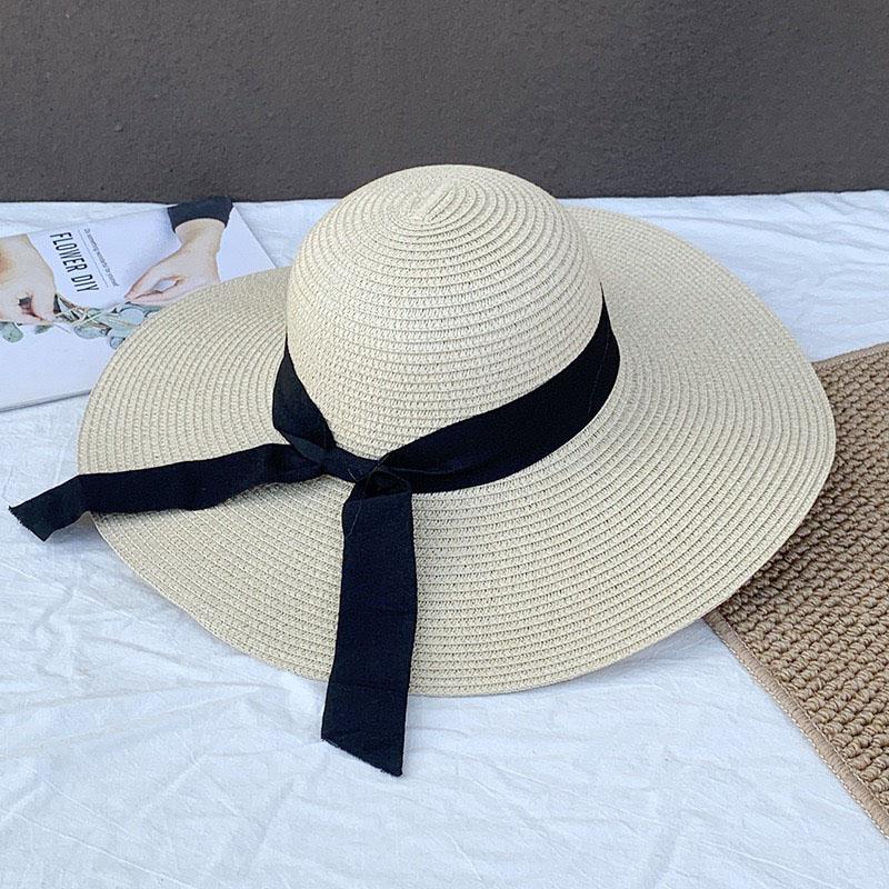 Summer Straw Hat Big Wide Brim Foldable Beach Floppy Sun Block UV Protection Ladies Outdoor Travel Straw Hat