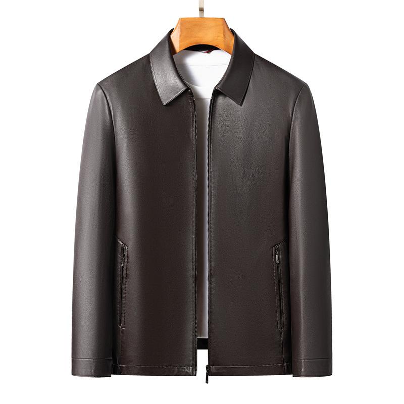 

Кожаная куртка среднего возраста, мужская куртка из овчины, повседневное деловое пальто с отворотом для папы, весна-осень-зима, высококачественная кожаная куртка 180