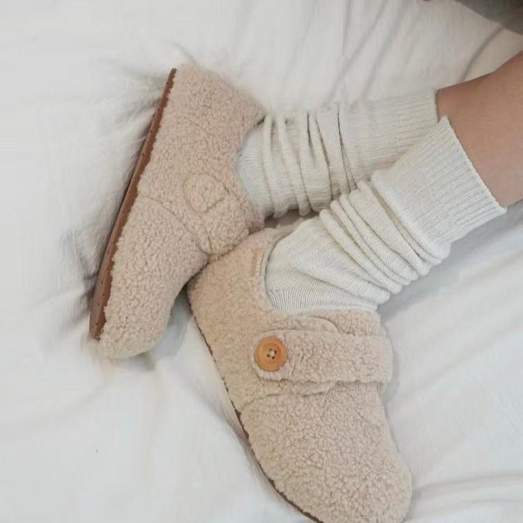 Large Size Women's Shoes 41-43 French Niche Velcro Cotton Shoes Winter Velvet Thickened Big Head Ugly Cute Flat Bottom Fluffy Shoes