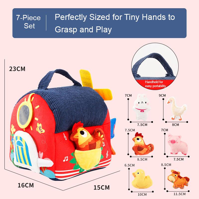 Montessori Sensory Farmhouse With Surprise Barn - Plush Animal Toy Set & Tactile Activities For Infants 6M+ To Toddlers 3 Years