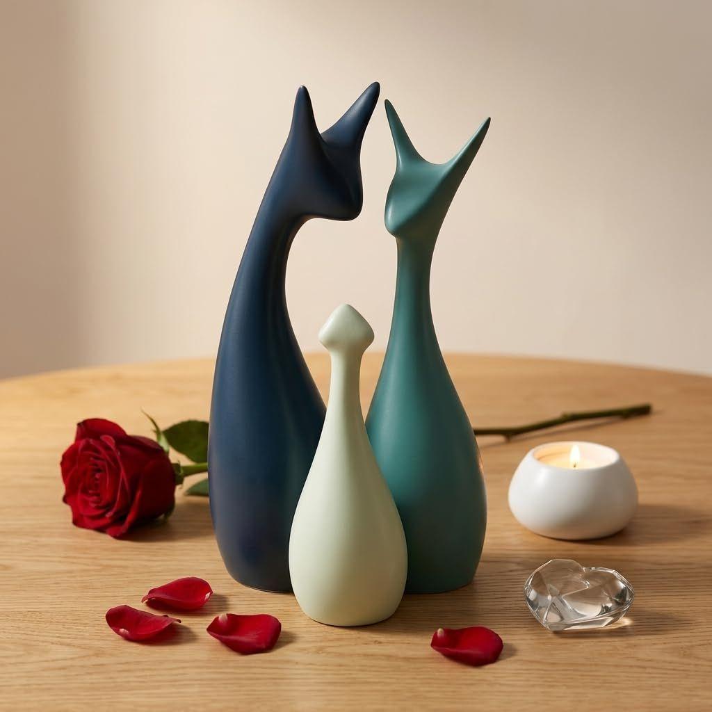 Decorazioni per la Casa Statua Famiglia di Cervi Fortunati Figure in Ceramica - (Set di 3, Blu Navy, Limone e Verde Chiaro)