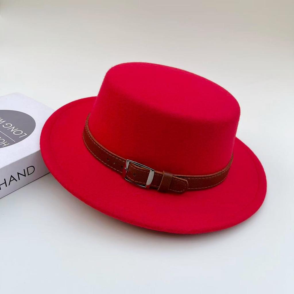 Coffee Color Is Fashionable and Elegant, Woolen Flat-top Hat, Women's Spring, Autumn and Winter Concave Shape Wears British Retro Top Hat Tide