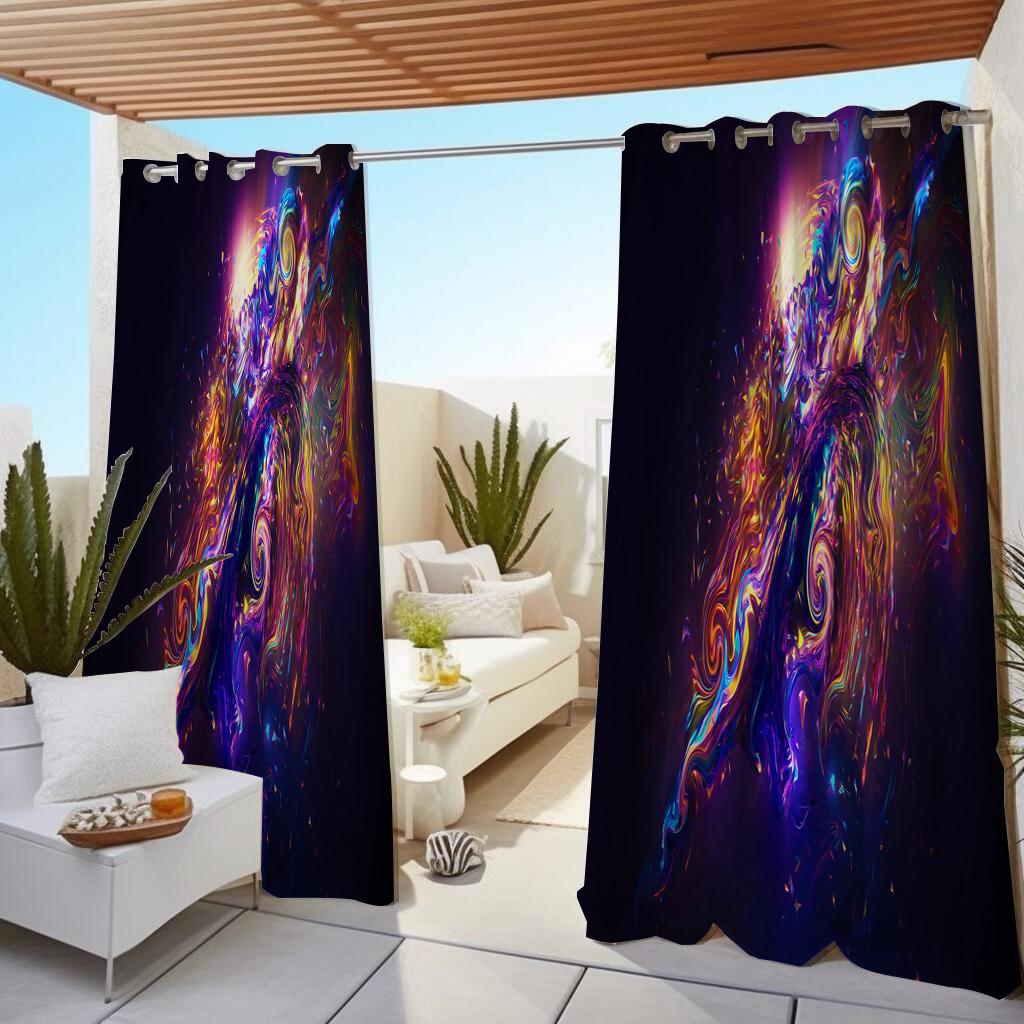 1pc Outdoor Waterproof Oil-proof Curtains,Modern Sunshade Colorful Galaxy Universery Sky Star Print Curtain For Living Room
