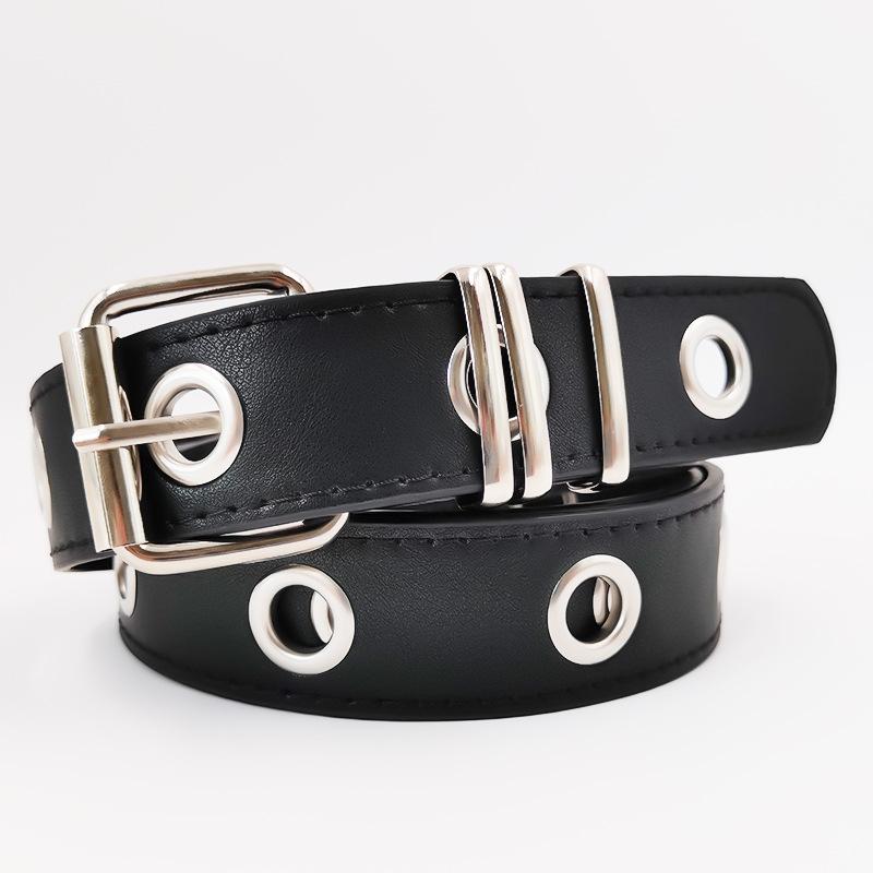 

Модный женский ремень с кольцом-декорацией, с прорезями по всему телу, панк-ремень без проколов 110cm