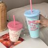 470/700ml Kawaii Water Bottle Coffee Cups Tumbler With Straw Cute Plastic Cold Cups With Lids For Juice Milk Tea Drinking Bottle