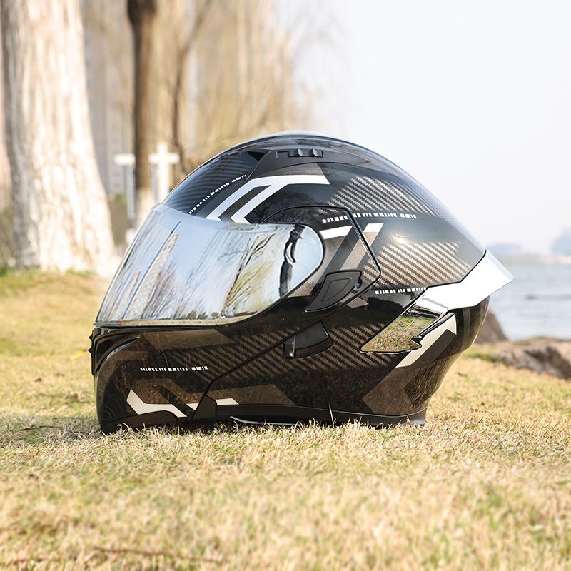 ORZ-991-Unisex Flip Up Motorcycle Helmet, Tough ABS Shell Dual Sun Visor, DOT Standard Impact Resistant Touring Helmet