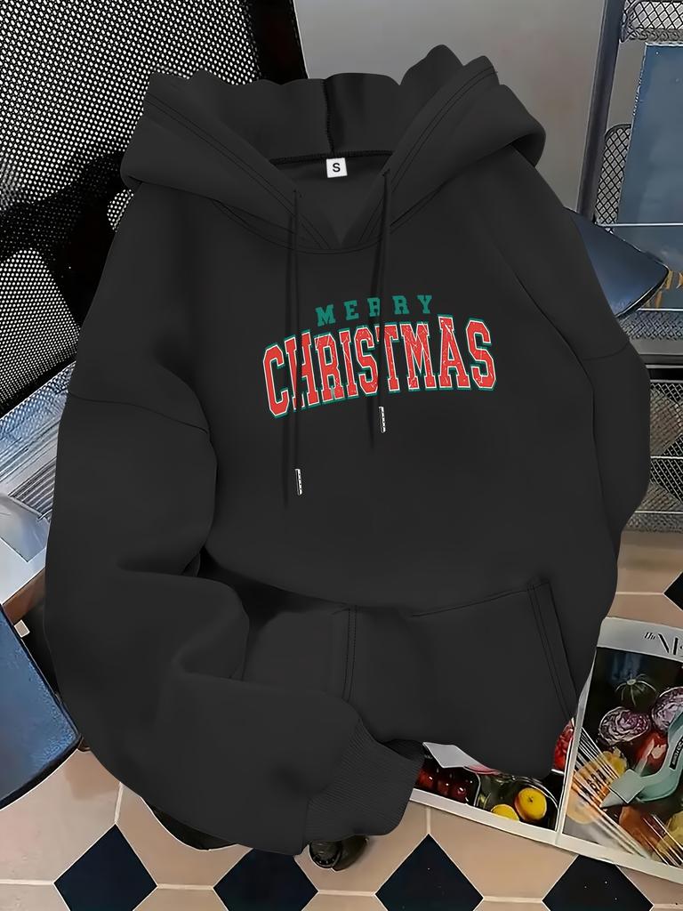 Unisex Fall Autumn Christmas MERRY CHRISTMAS Print Kangaroo Pocket Graphic Hoodie Hooded Sweatshirt Printed Casual Top for Daily