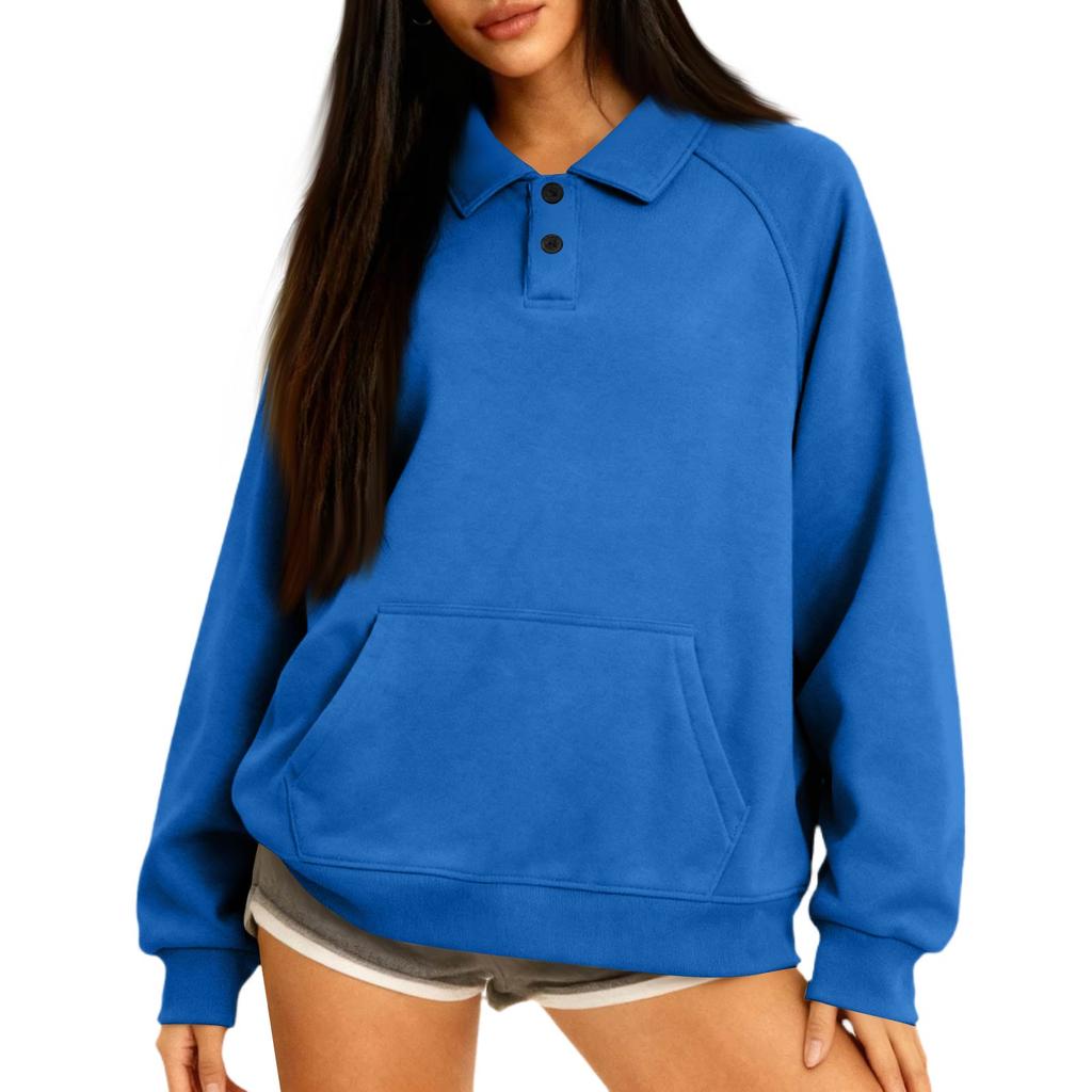 Women's Button-Up Collar Tops Cotton Women's Casual Fashion Long Sleeve With Pocketed Pullover Top Blouse