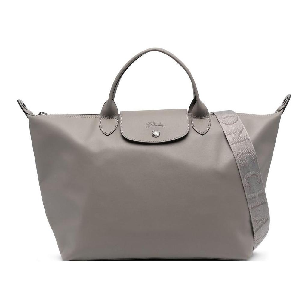 Longchamp Le Pliage Minimalist Elegant Snap Button Zipper Closure Leather Shoulder Crossbody Tote Bag Large Women Handbags Gray 10201987P55