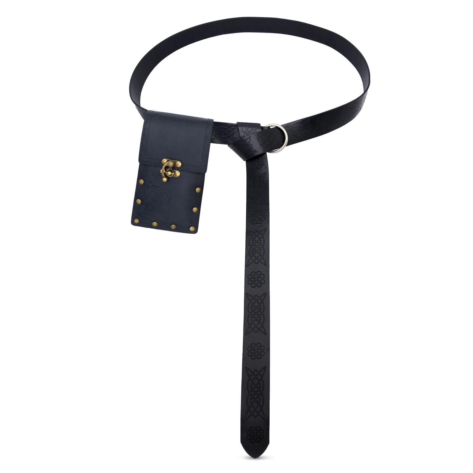 

Средневековый пояс, винтажный пояс алхимика для косплея для мужчин, пояс с тиснением для фотосессий и сцены чёрный