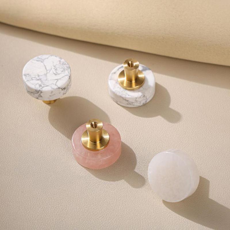 Natural Stone Brass Knob Circular Furniture Wine Cabinet Drawer Door Handle Nordic Style White Single Hole Small Handle
