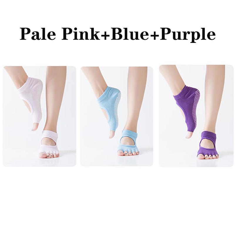 Half Toe Five-finger Yoga Socks Dot Glue Women's Non-slip Pilates Ankle Sports Socks Fitness Ballet Split Yoga Socks 3 Pairs