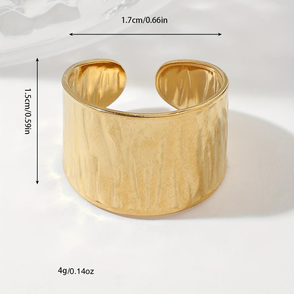 [Stainless Steel Textured Ring] A Wide Stainless Steel Foil Textured Hydraulic Ring, A Retro Open Adjustable Ring