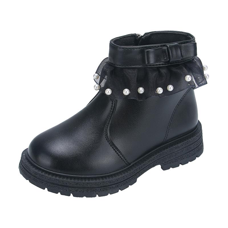 

Девочки Принцесса Сапоги с бантом Детские Короткие Кожаные Сапоги Милые Кружевные Элегантные Модные Детские Ботильоны Толстая Подошва 2024 26 чёрный